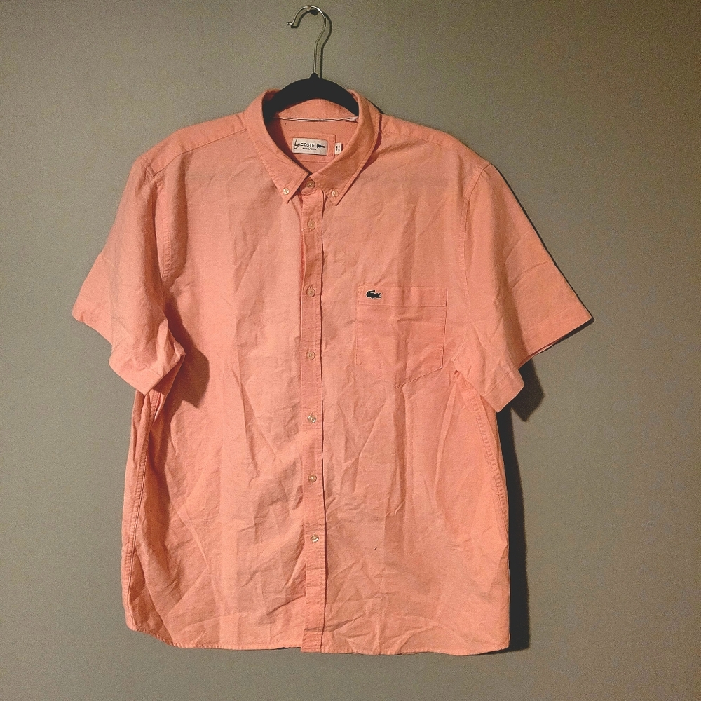 Lacoste Men's Short Sleeve Button-Front Woven Oxford Shirt